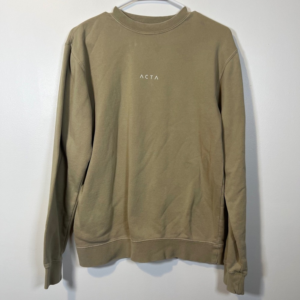 ACTA Mens Pursue Your Best Crewneck Sweatshirt Tan Minimalist XS